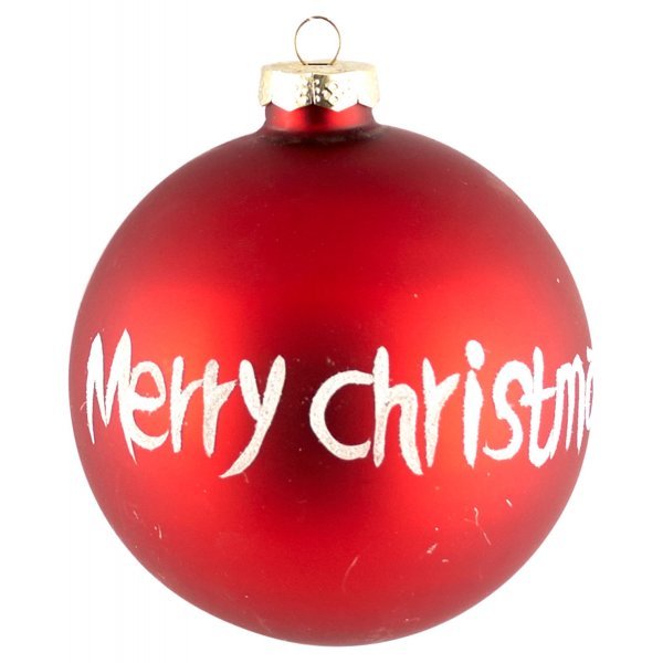 Χριστουγεννιάτικη Γυάλινη Μπάλα Κόκκινη με "Merry Christmas" (10cm)